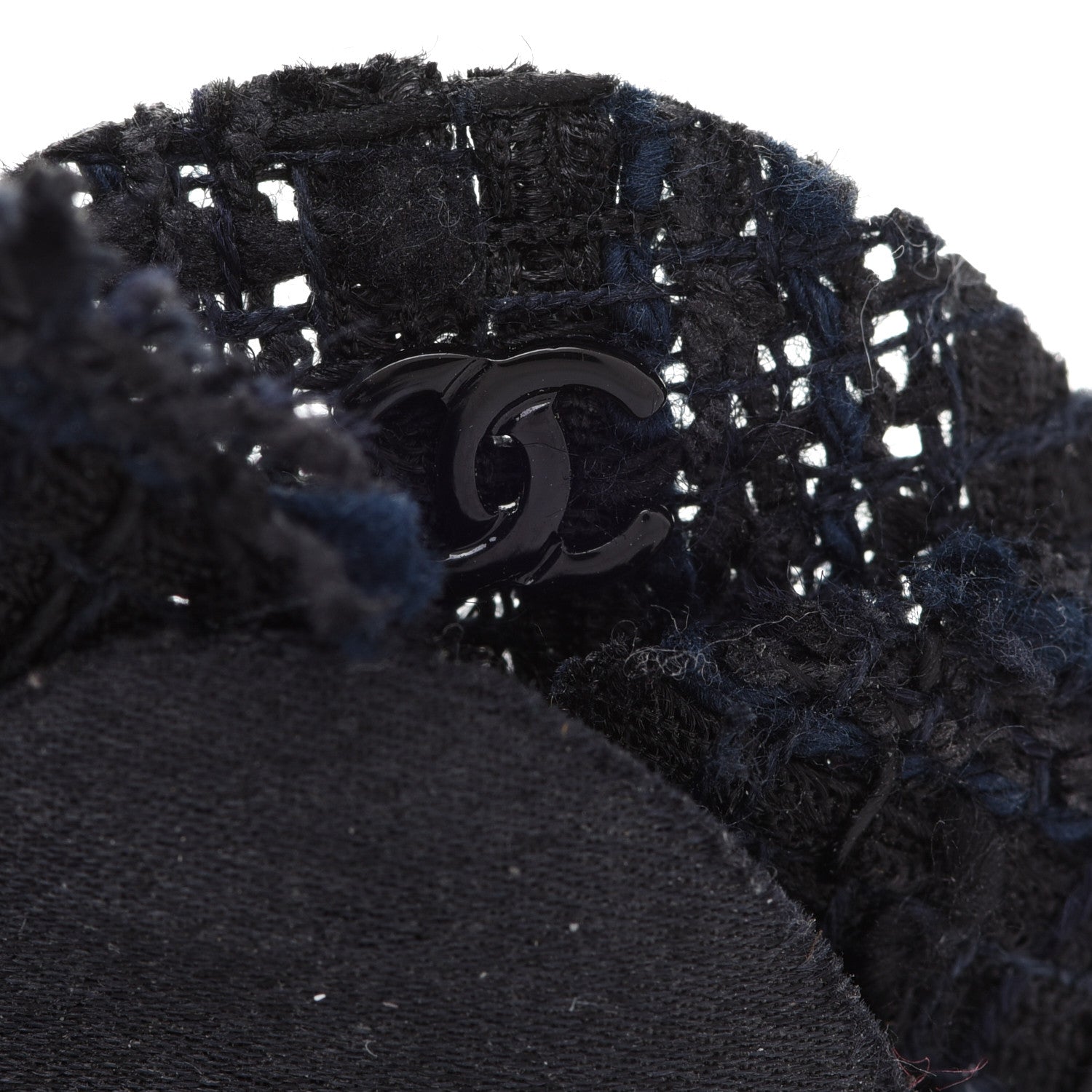 Chanel Tweed Camellia Pin Brooch Navy Blue 4 of 5