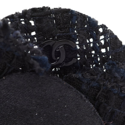 Chanel Tweed Camellia Pin Brooch Navy Blue 4 of 5