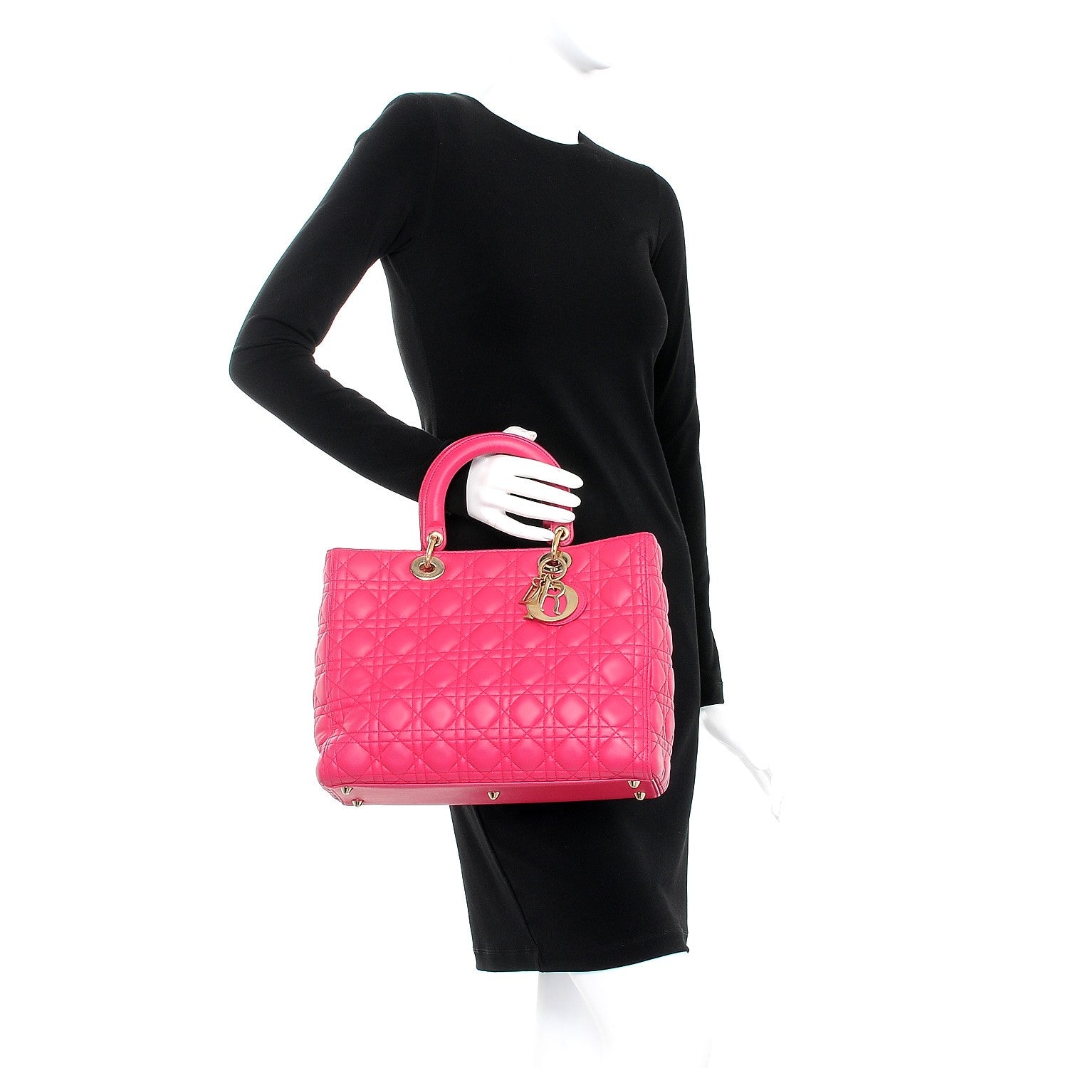 Christian Dior Lambskin Cannage Large Lady Dior Fuchsia 3 of 10