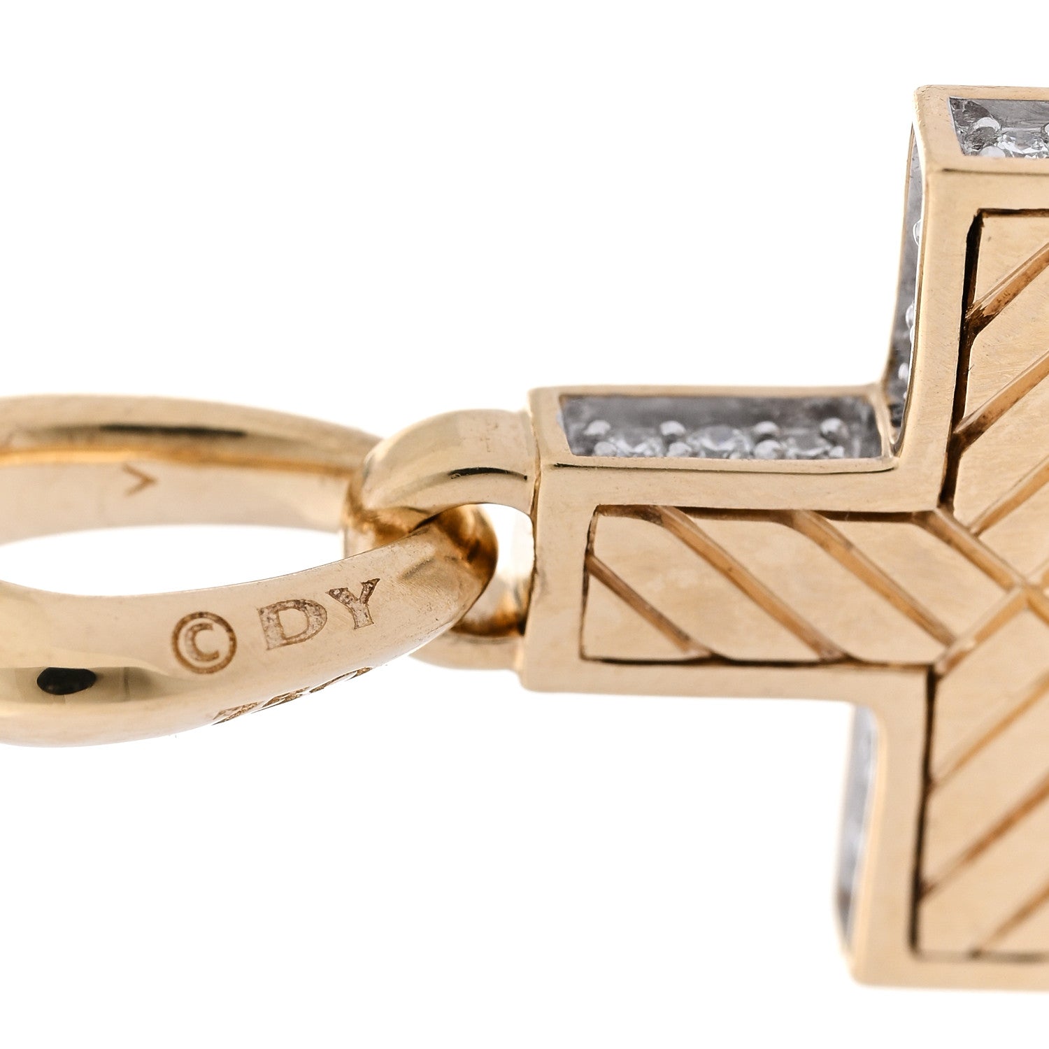 David Yurman 18K Yellow Gold Diamond 23mm Pave Cross Pendant 4 of 5