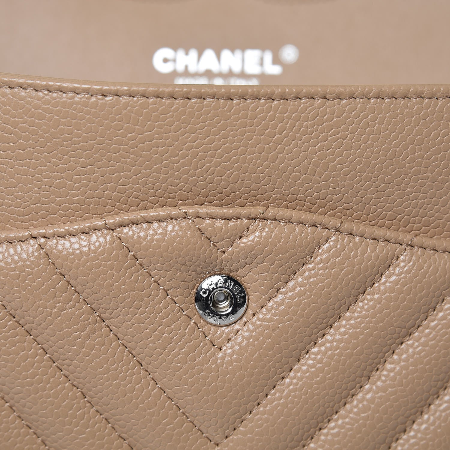 Chanel Caviar Chevron Quilted Jumbo Double Flap Beige 12 of 12
