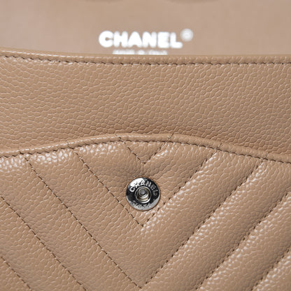 Chanel Caviar Chevron Quilted Jumbo Double Flap Beige 12 of 12
