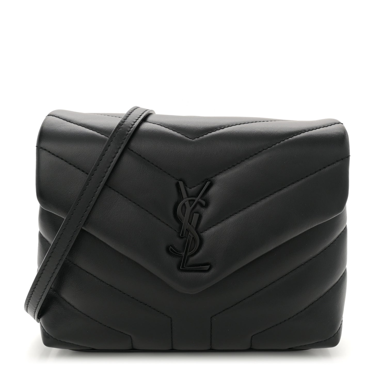 Calfskin Y Quilted Monogram Monochrome Toy Loulou Crossbody Bag Black