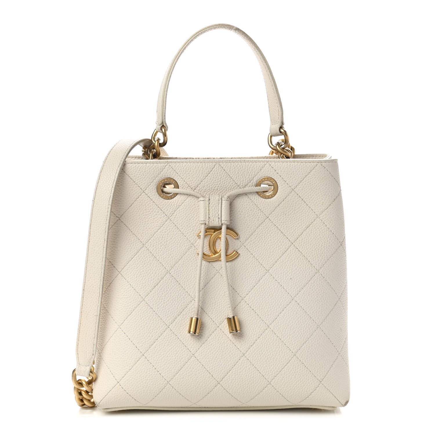 Chanel Grained Calfskin Stitched Small Drawstring Bag White 1 of 9