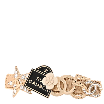 Chanel Metal Crystal CC Rue Cambon Hair Clip Gold Pearly White 1 of 3