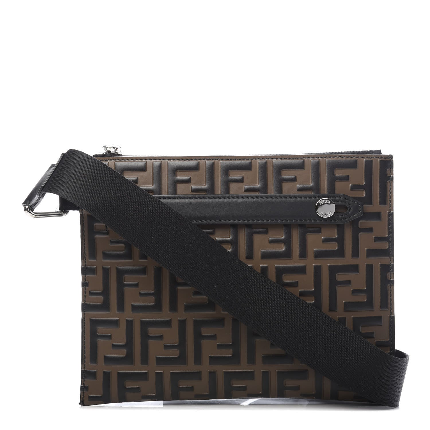 Fendi Vitello Century Bi-Color FF 1974 Embossed Messenger Maya Black 1 of 11
