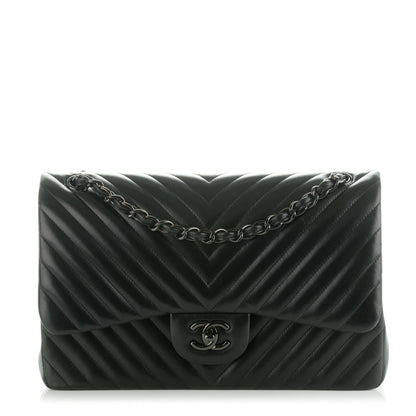 Chanel Lambskin Chevron Quilted Jumbo Double Flap So Black 1 of 8