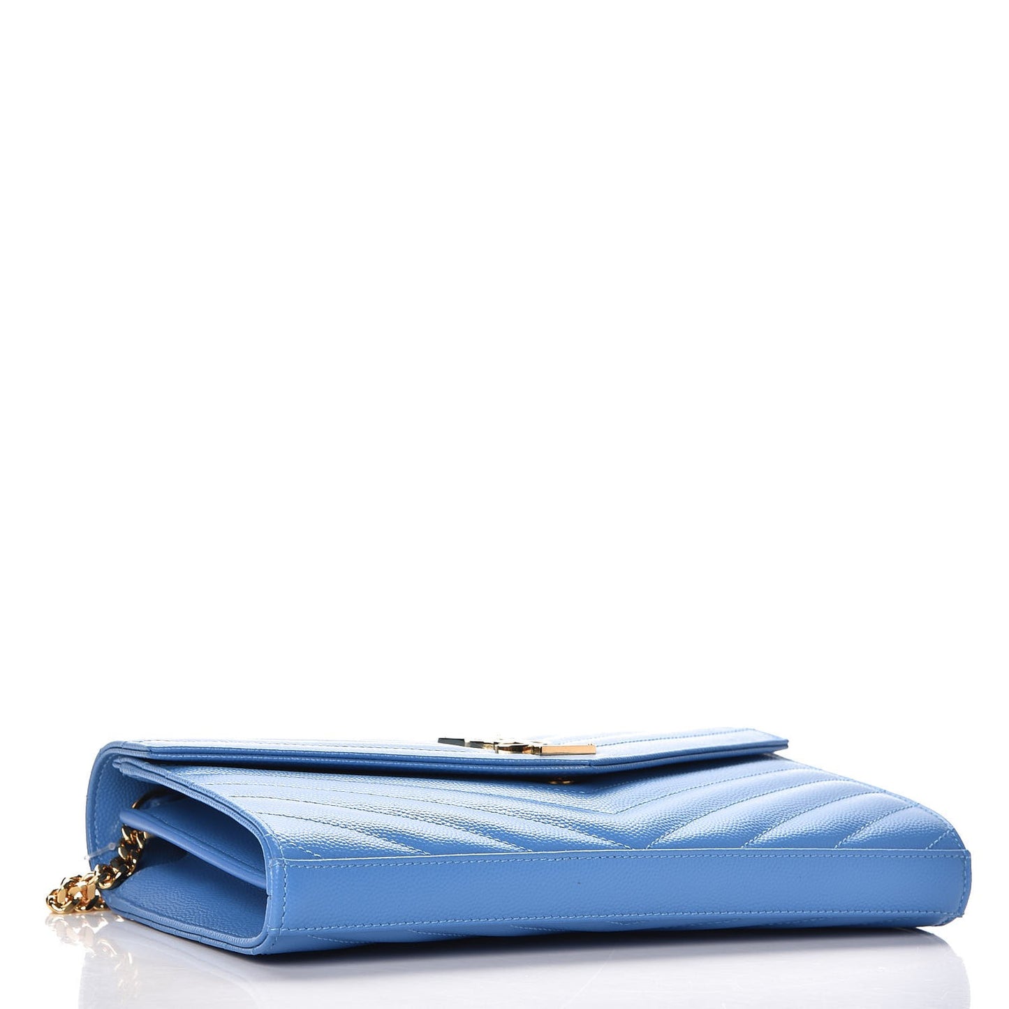 Grain De Poudre Matelasse Chevron Monogram Chain Wallet Blue Clair