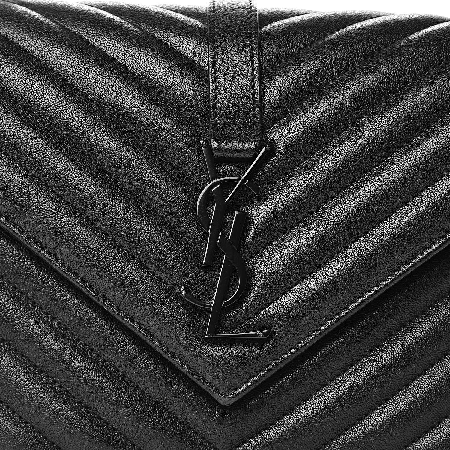 Saint Laurent Sheepskin Matelasse Chevron Monogram Medium College Bag Black 11 of 12