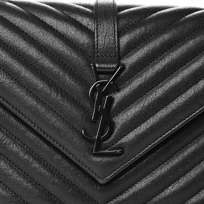 Saint Laurent Sheepskin Matelasse Chevron Monogram Medium College Bag Black 11 of 12