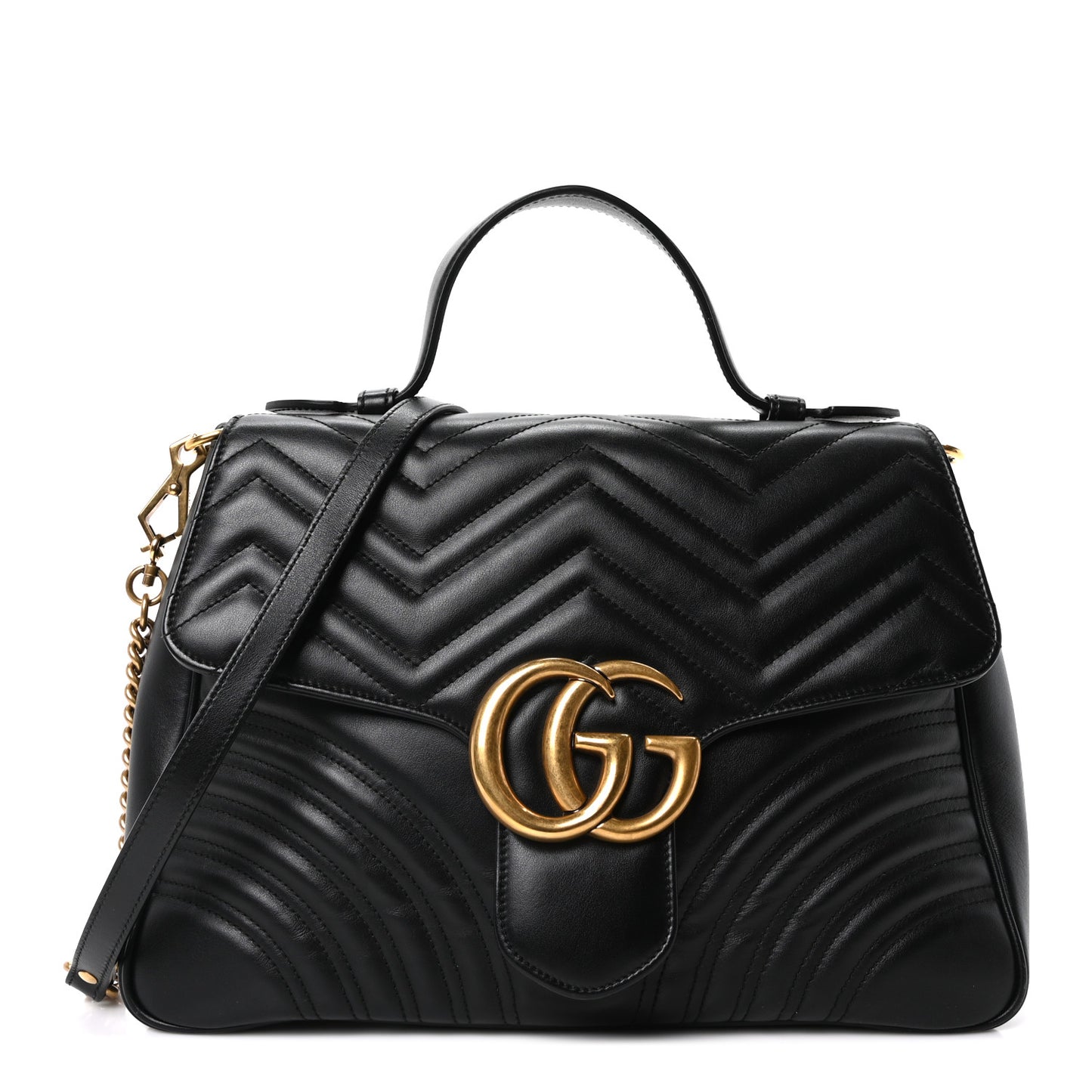 Calfskin Matelasse Medium GG Marmont Top Handle Shoulder Bag Black