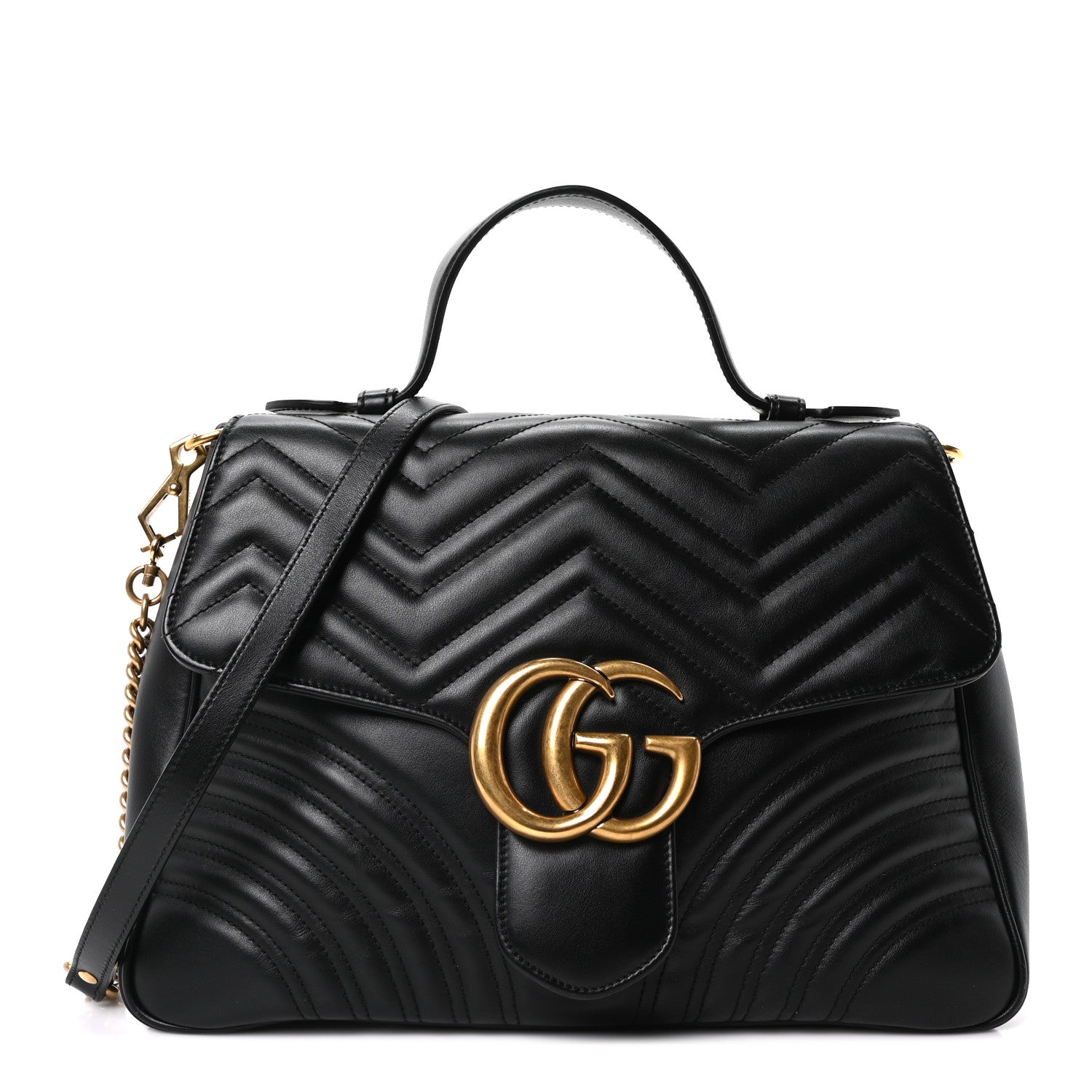 Gucci Calfskin Matelasse Medium GG Marmont Top Handle Shoulder Bag Black 1 of 10