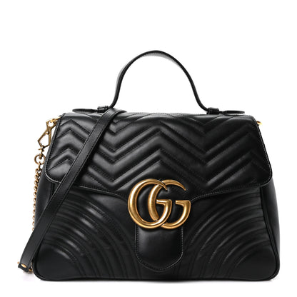 Gucci Calfskin Matelasse Medium GG Marmont Top Handle Shoulder Bag Black 1 of 10