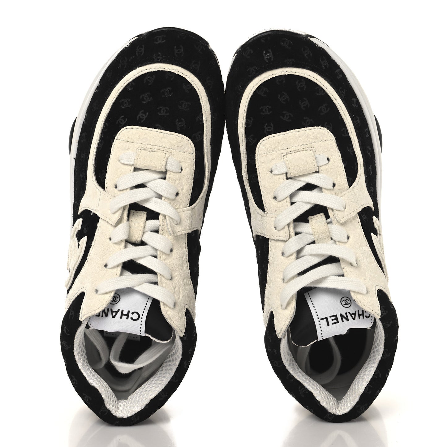 Nylon Suede Calfskin Printed CC Sneakers 36.5 White Black