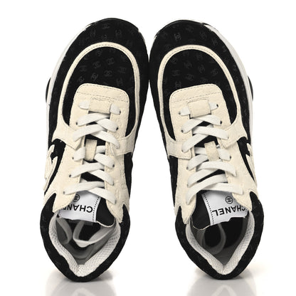 Chanel Nylon Suede Calfskin Printed CC Sneakers 36.5 White Black 2 of 8