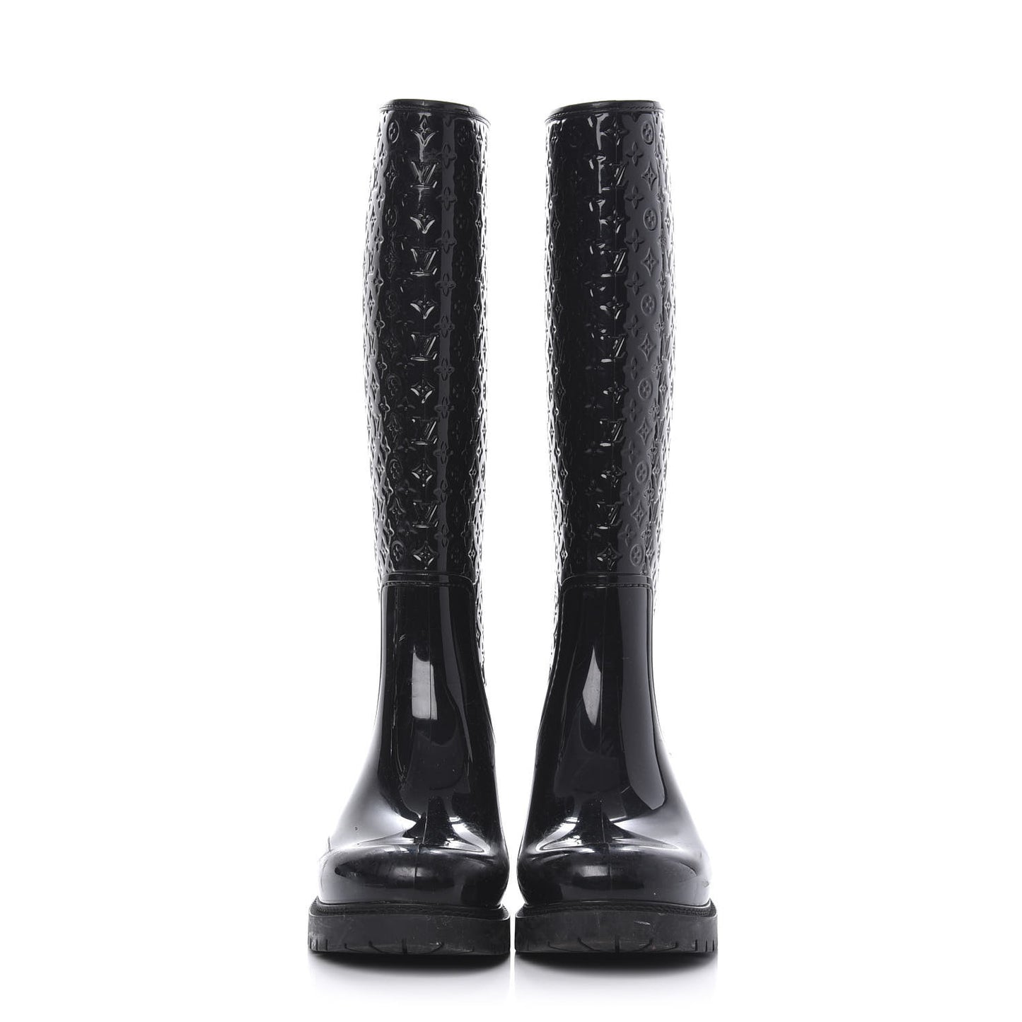 Rubber Embossed Monogram Splash Rain Boots 38 Black