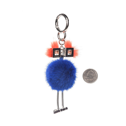 Fendi Metal Mink Fur Hypnoteyes Chick Pom Pom Bag Charm Palladium Tangerine 2 of 3