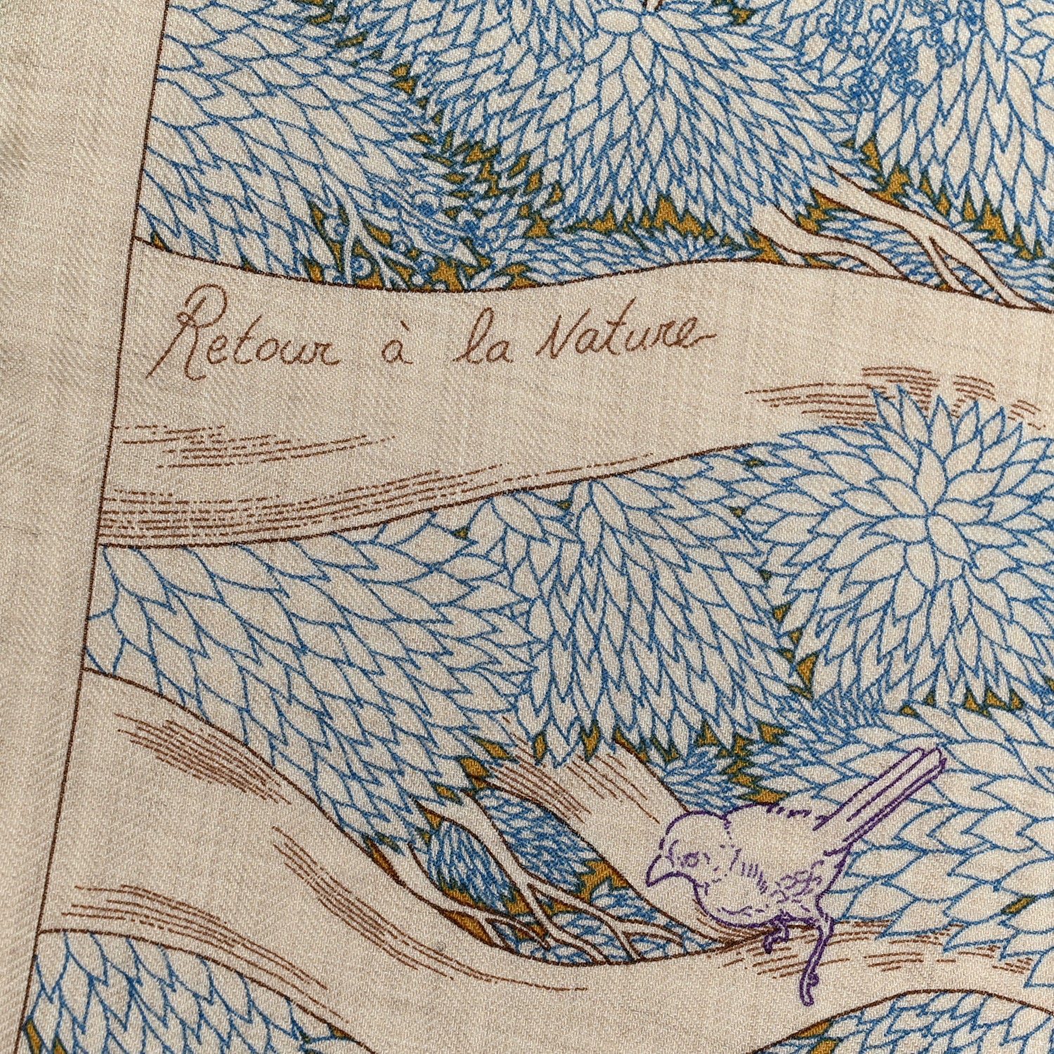 Hermes Cashmere Silk Retour a la Nature 140 Bleu Kaki Orange 4 of 7