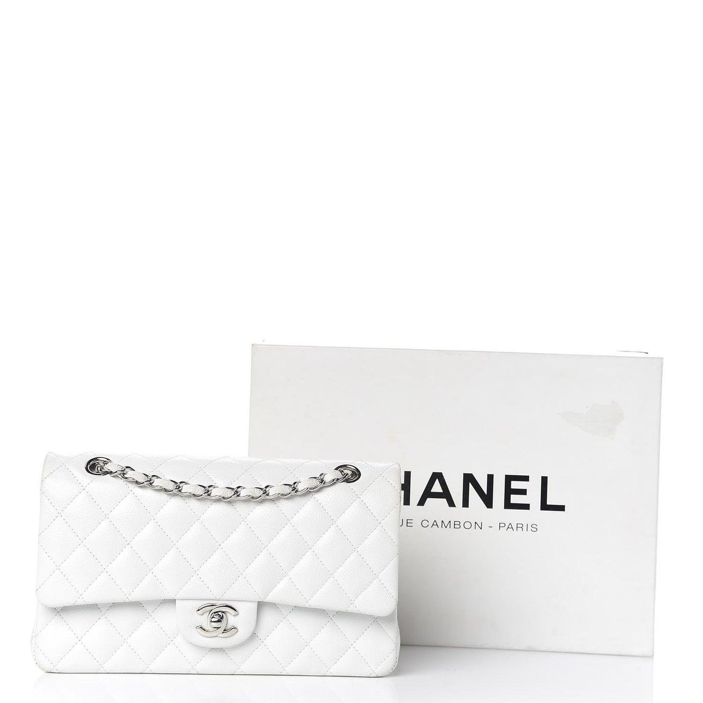Caviar Quilted Medium Double Flap White