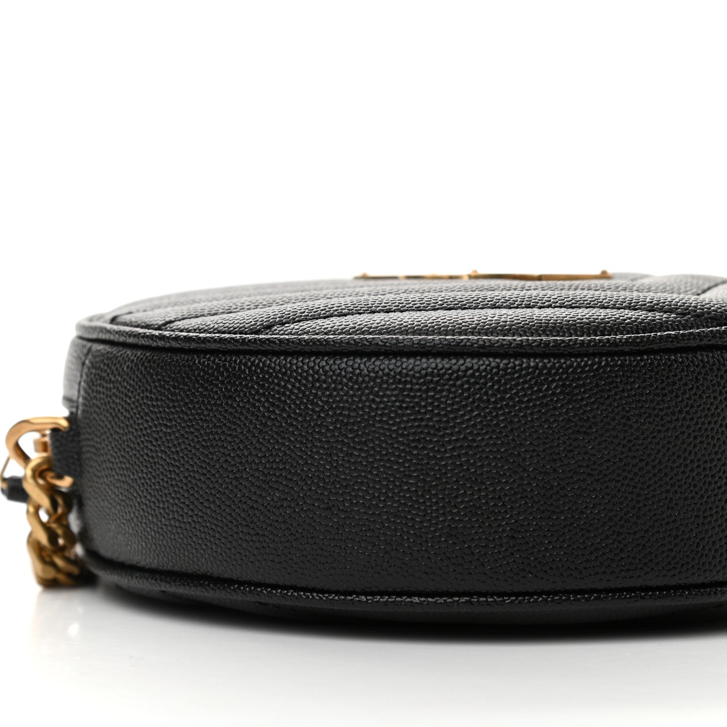 Saint Laurent Grain De Poudre Matelasse Chevron Quilted Round Vinyle Camera Bag Black 9 of 10
