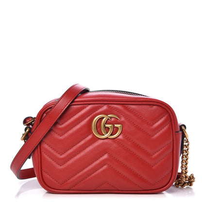 Gucci Calfskin Matelasse Mini GG Marmont Chain Shoulder Bag Hibiscus Red 1 of 8