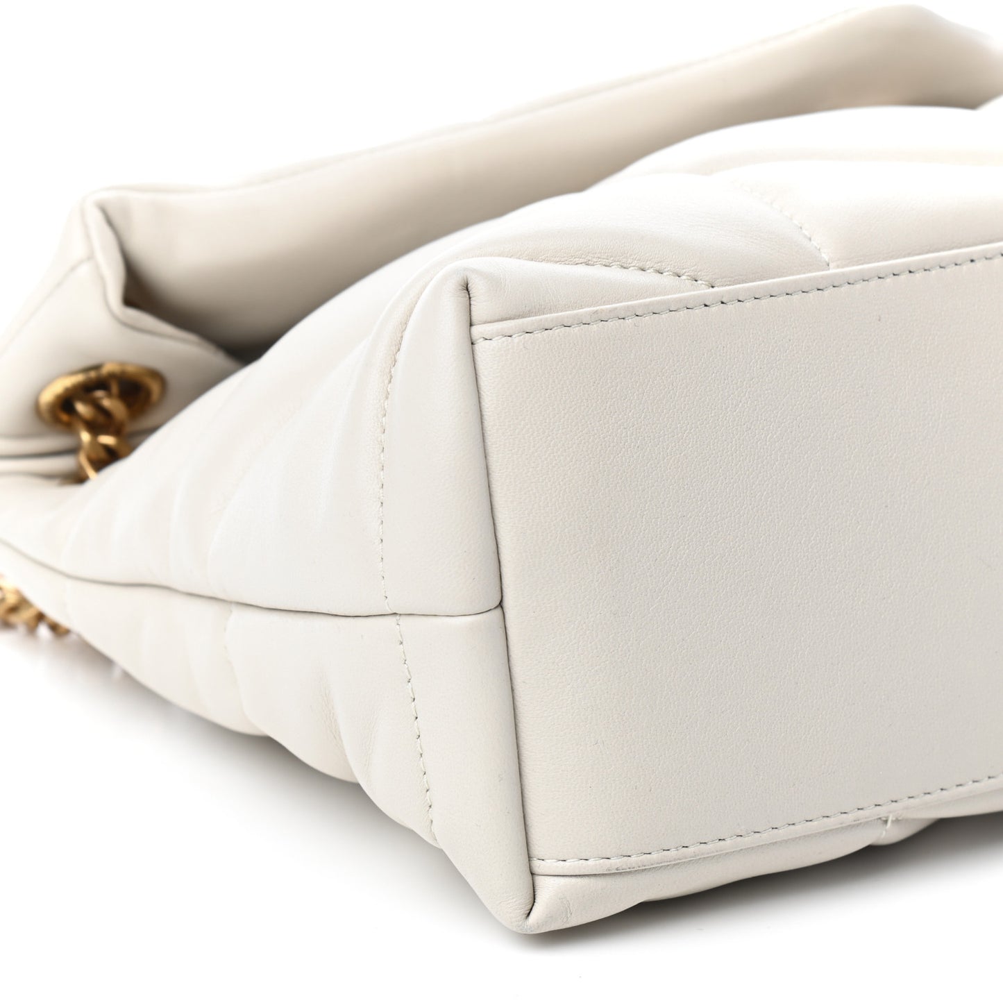 Lambskin Quilted Small Loulou Puffer Monogram Chain Satchel Crema Soft