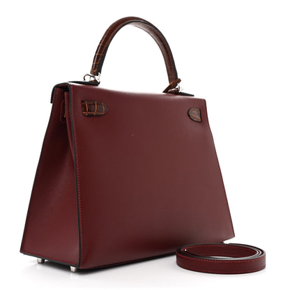 Hermes Madame Calfskin Shiny Niloticus Crocodile Kelly Sellier Touch 28 Rouge H Terre 3 of 11