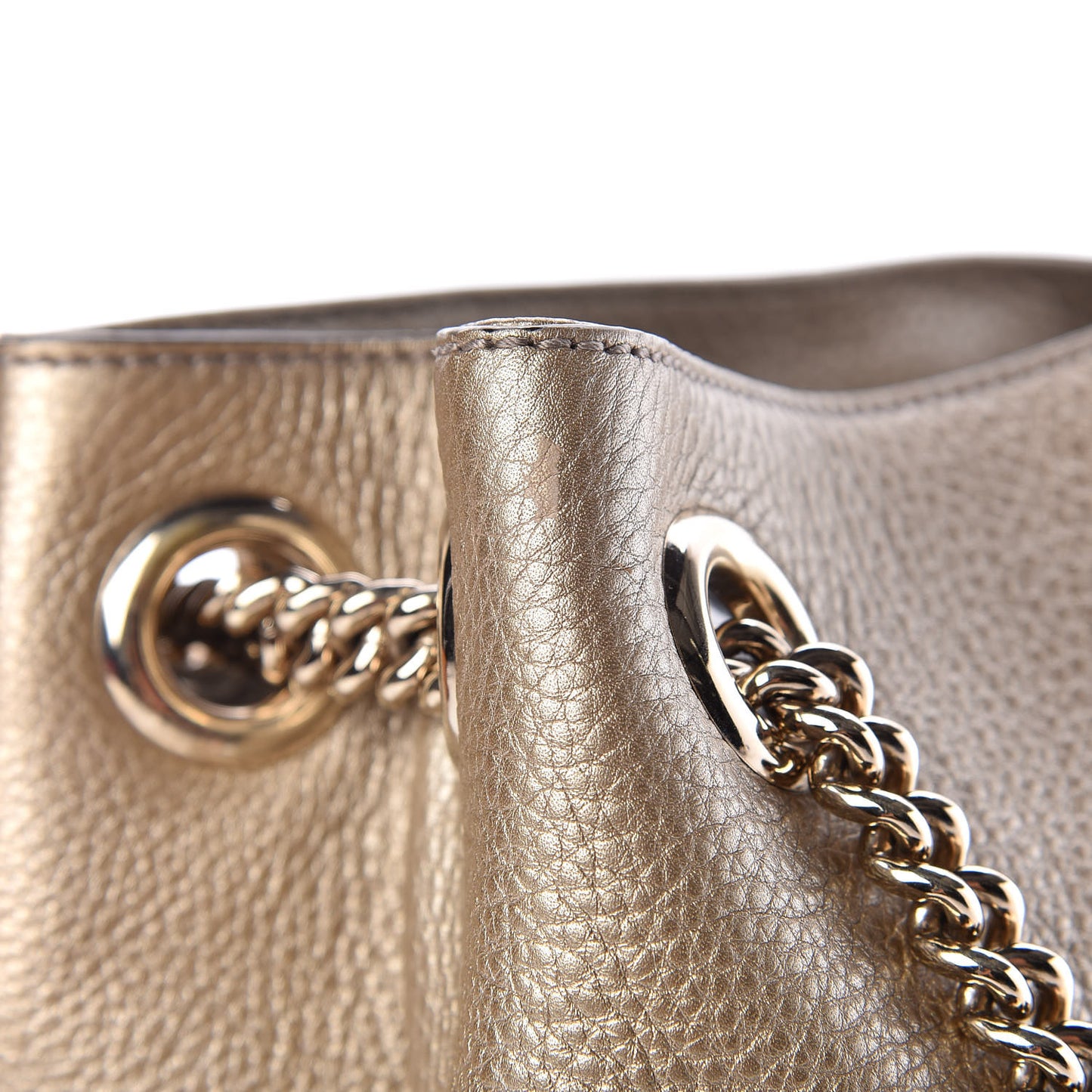 Metallic Pebbled Calfskin Medium Soho Chain Shoulder Bag Golden Beige