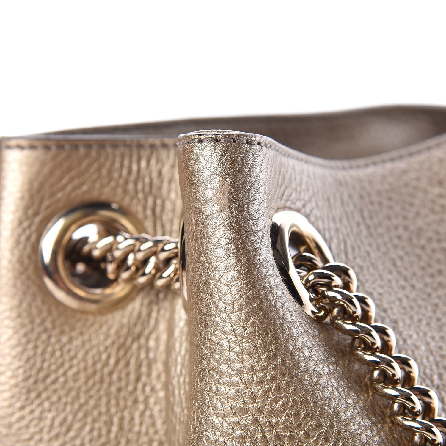 Gucci Metallic Pebbled Calfskin Medium Soho Chain Shoulder Bag Golden Beige 14 of 15
