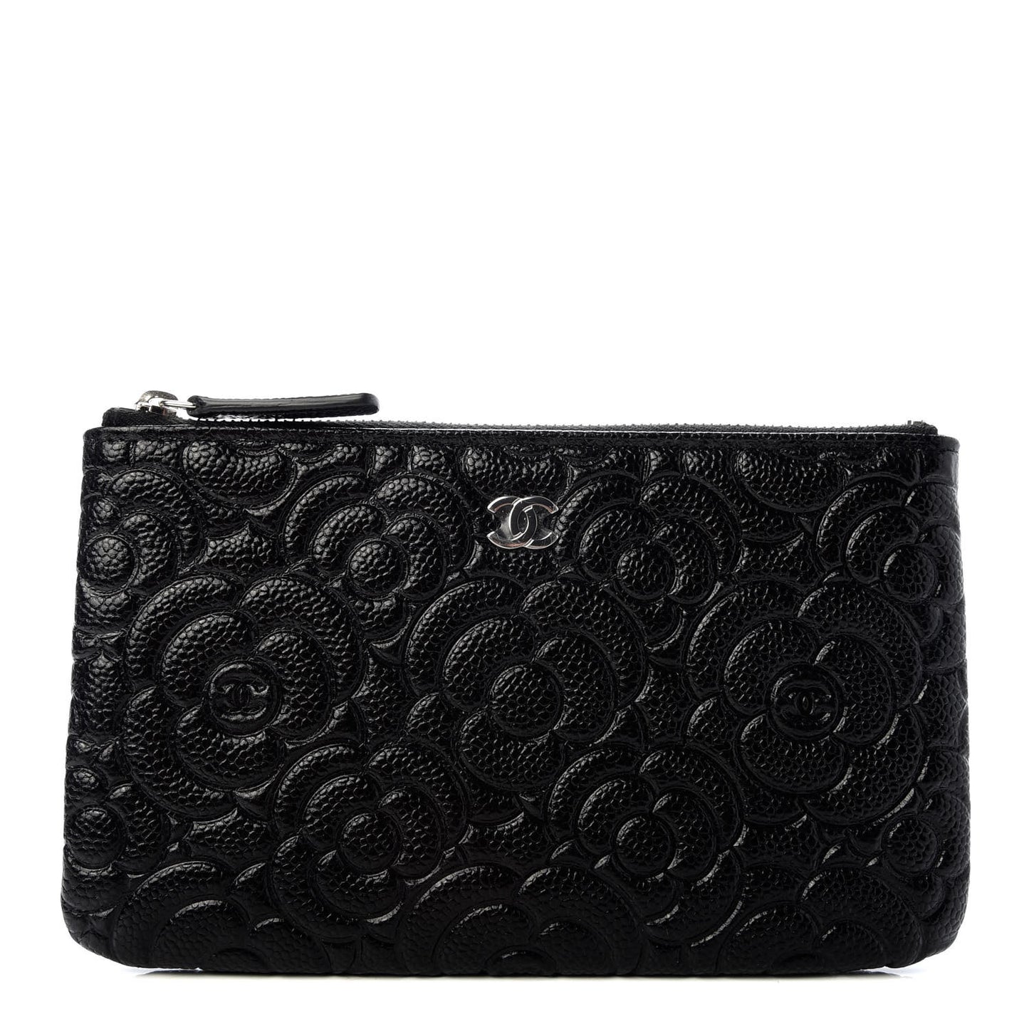 Caviar Camellia Embossed Cosmetic Pouch Black