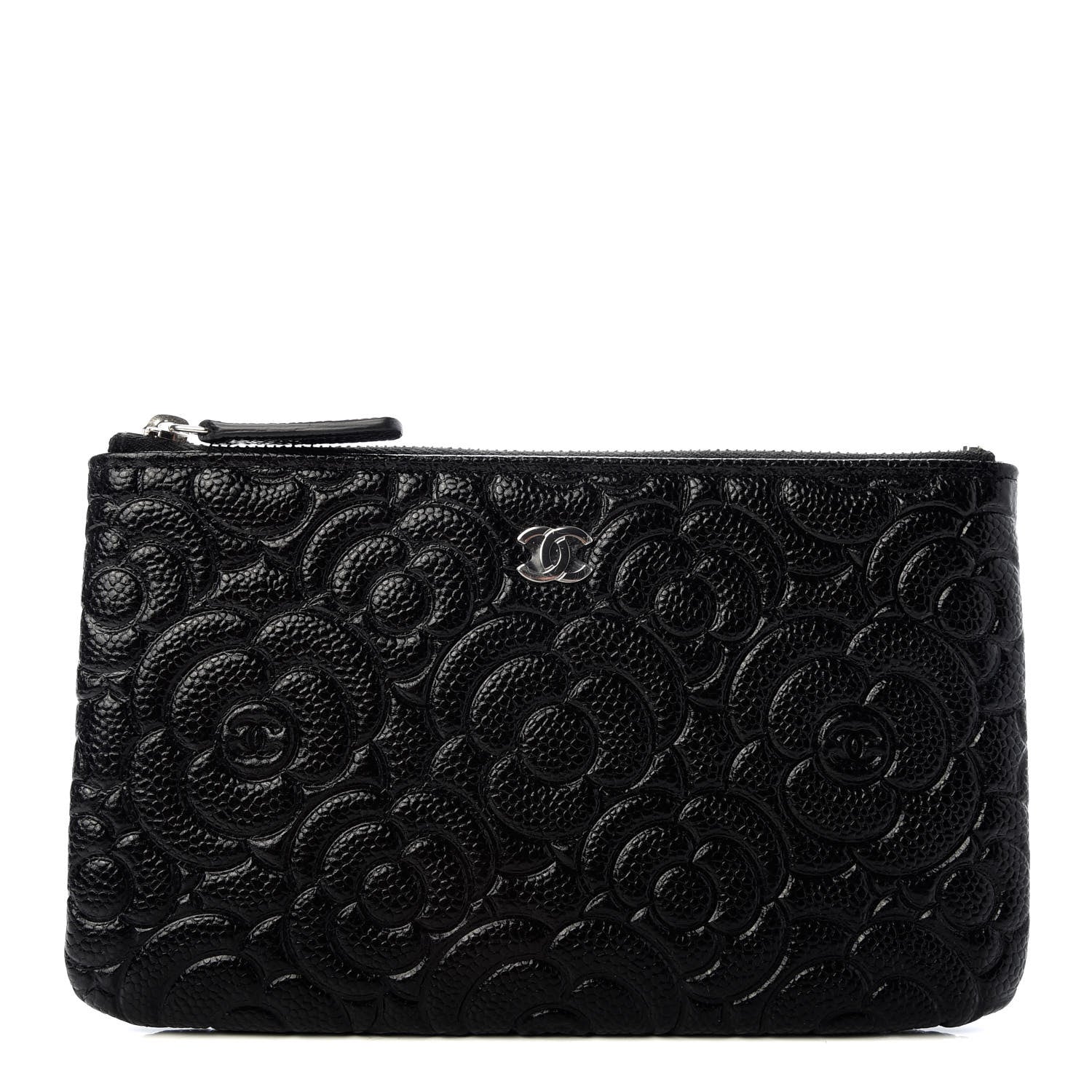 Chanel Caviar Camellia Embossed Cosmetic Pouch Black 1 of 7