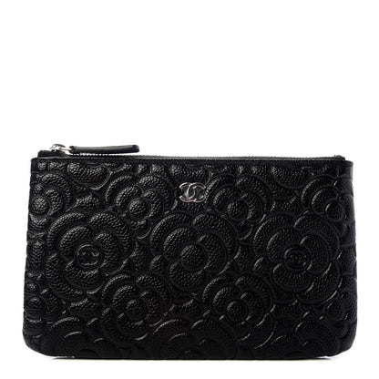 Chanel Caviar Camellia Embossed Cosmetic Pouch Black 1 of 7