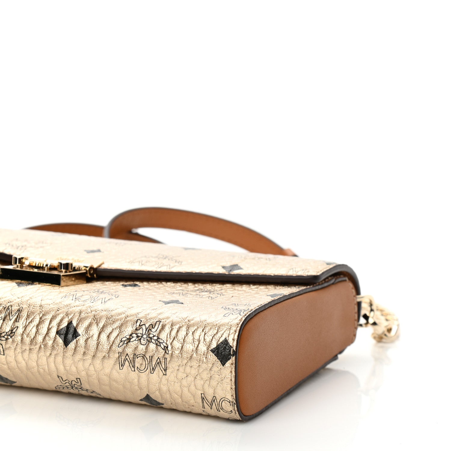 MCM Metallic Visetos Medium Millie Crossbody Bag Berlin Gold 9 of 9