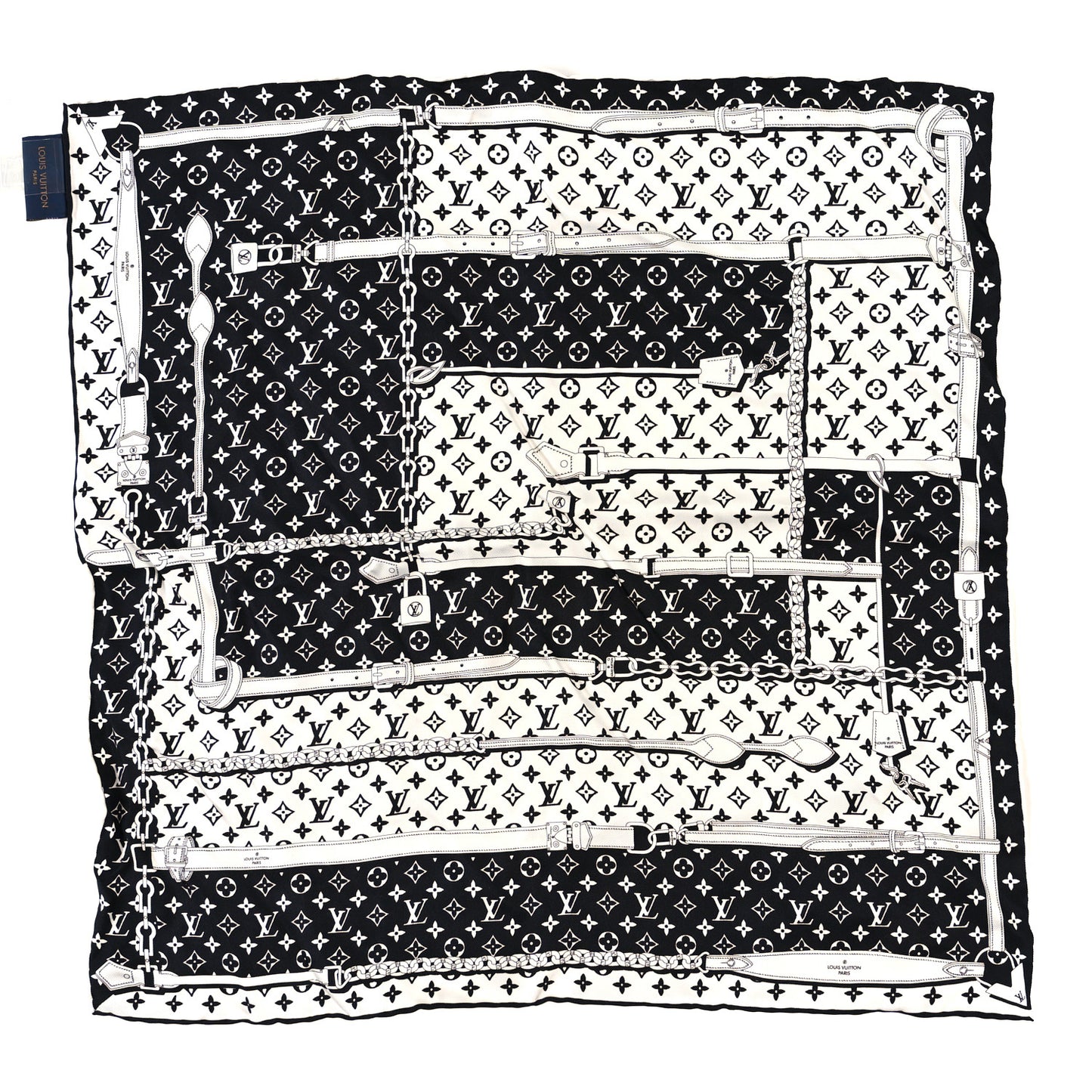 Silk Monogram Confidential Bandana Black White
