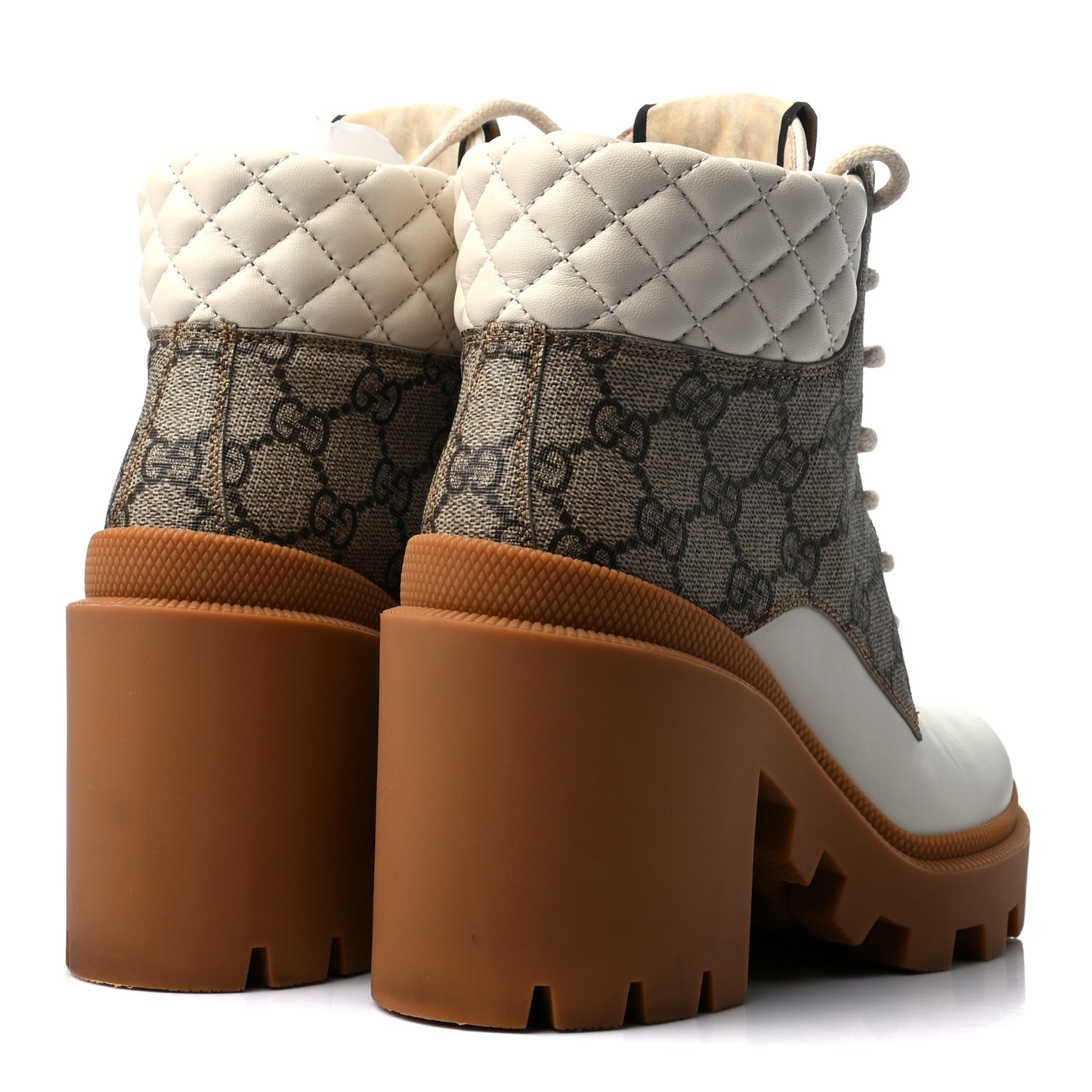 Calfskin GG Supreme Monogram Nappa Quilted Lace Up Ankle Boots 35 Mystic White Beige