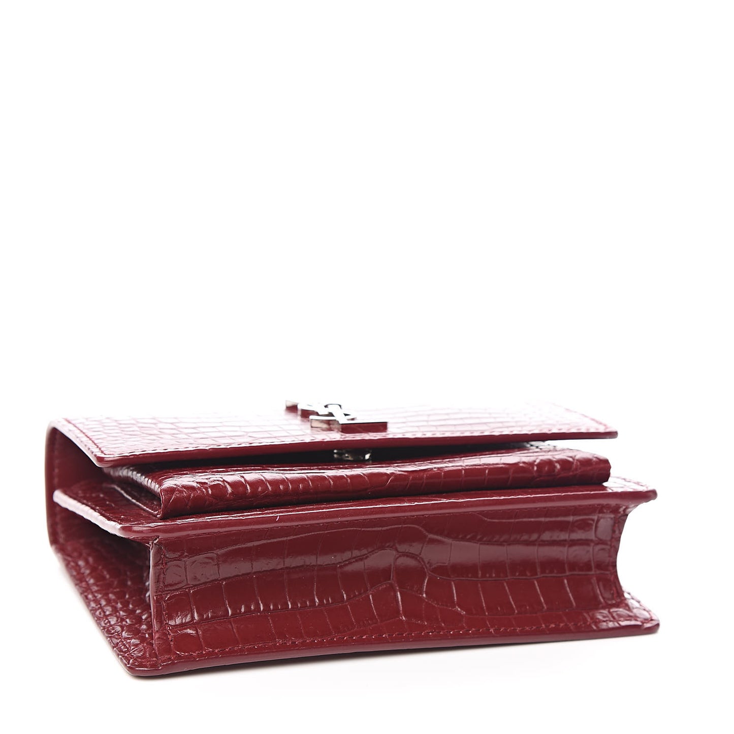 Calfskin Crocodile Embossed Monogram Sunset Chain Wallet Palissandre