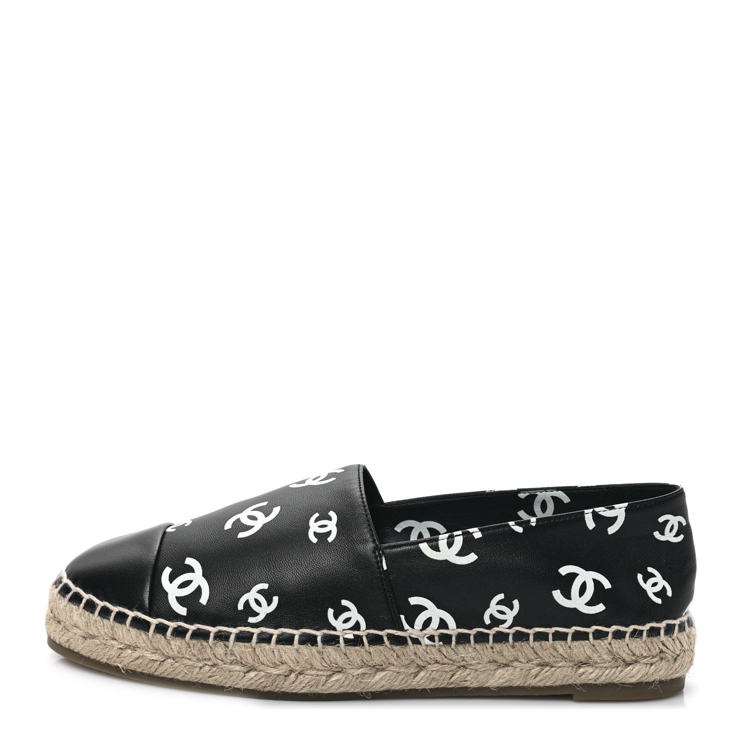 Chanel Lambskin Printed CC Espadrilles 39 Black White 1 of 9