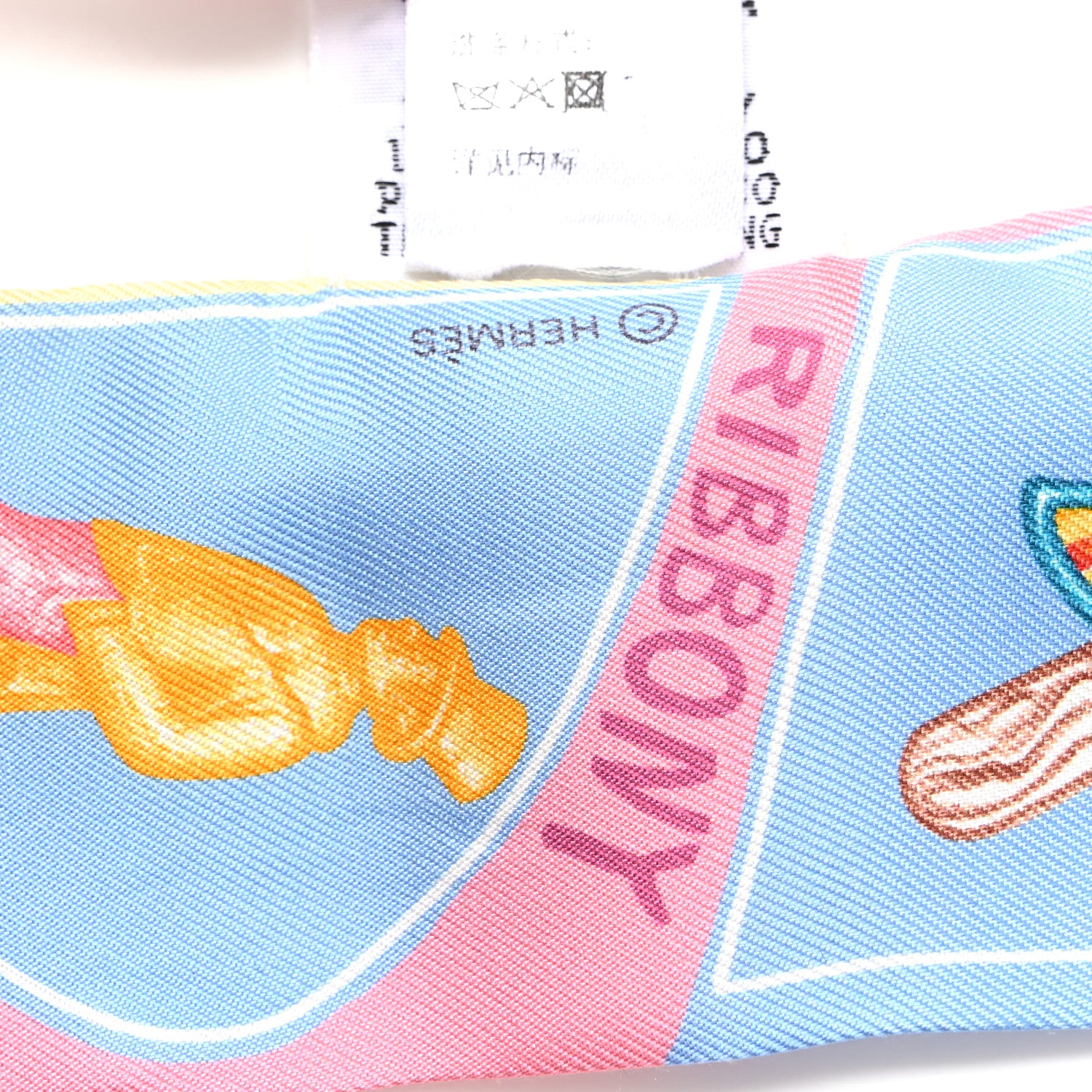 Hermes Silk Funny Ice Cream Twilly Bleu Ciel Rose Bonbon 8 of 8