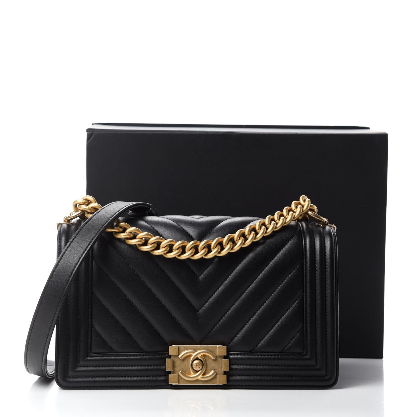 Lambskin Chevron Quilted Medium Boy Flap Black