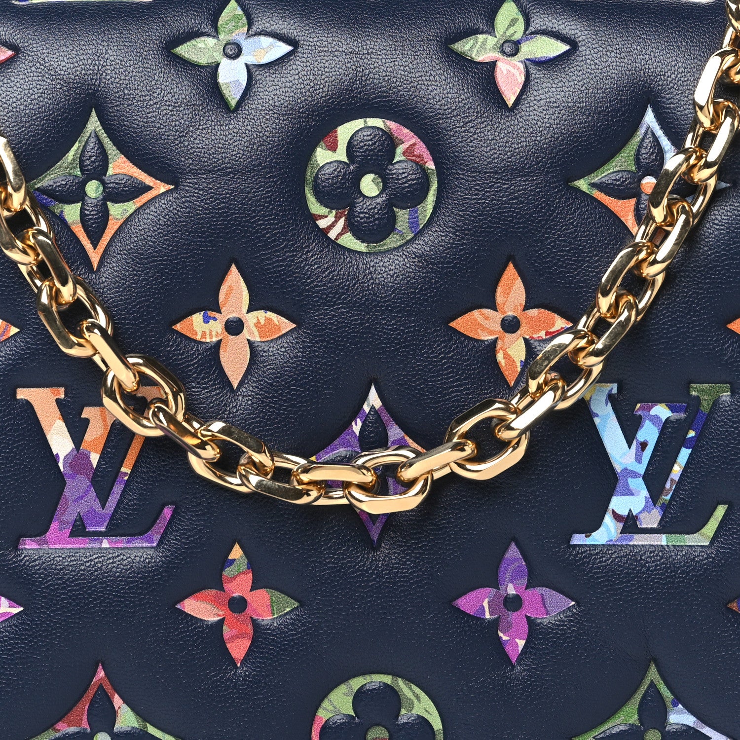 Louis Vuitton Lambskin Embossed Monogram LV Garden Pochette Coussin Navy 7 of 10