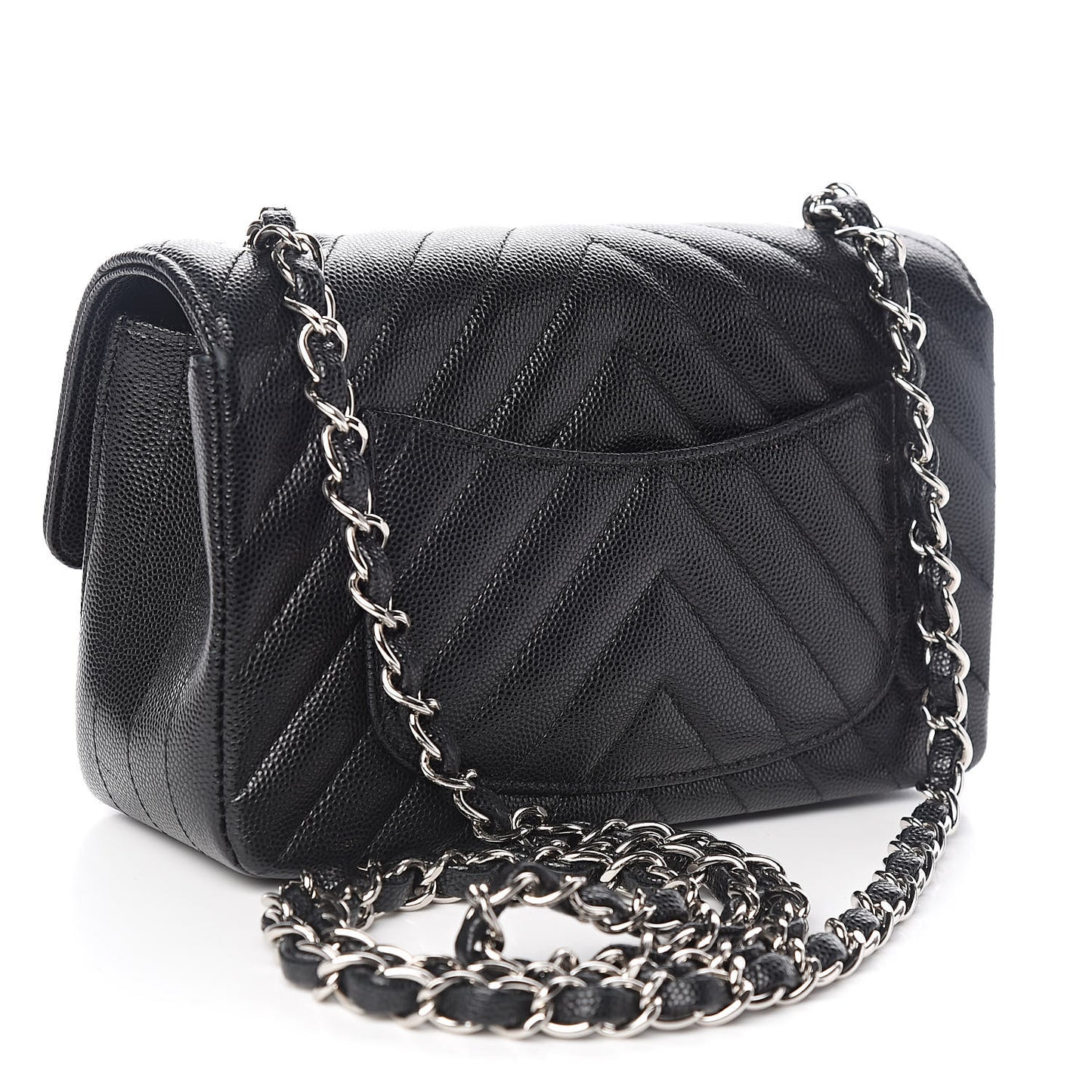 Caviar Chevron Quilted Mini Rectangular Flap Black