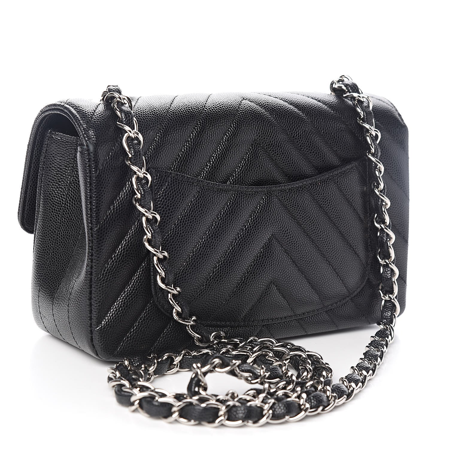Chanel Caviar Chevron Quilted Mini Rectangular Flap Black 3 of 12