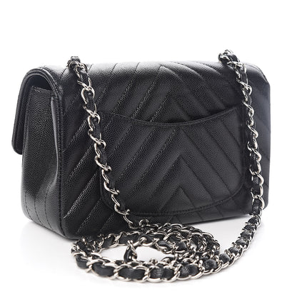 Chanel Caviar Chevron Quilted Mini Rectangular Flap Black 3 of 12