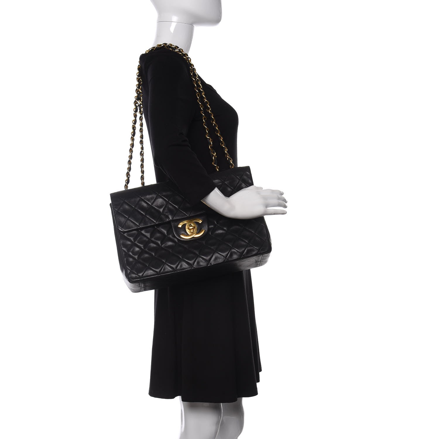 Chanel Lambskin Quilted XL Jumbo Single Flap Black 2 of 12