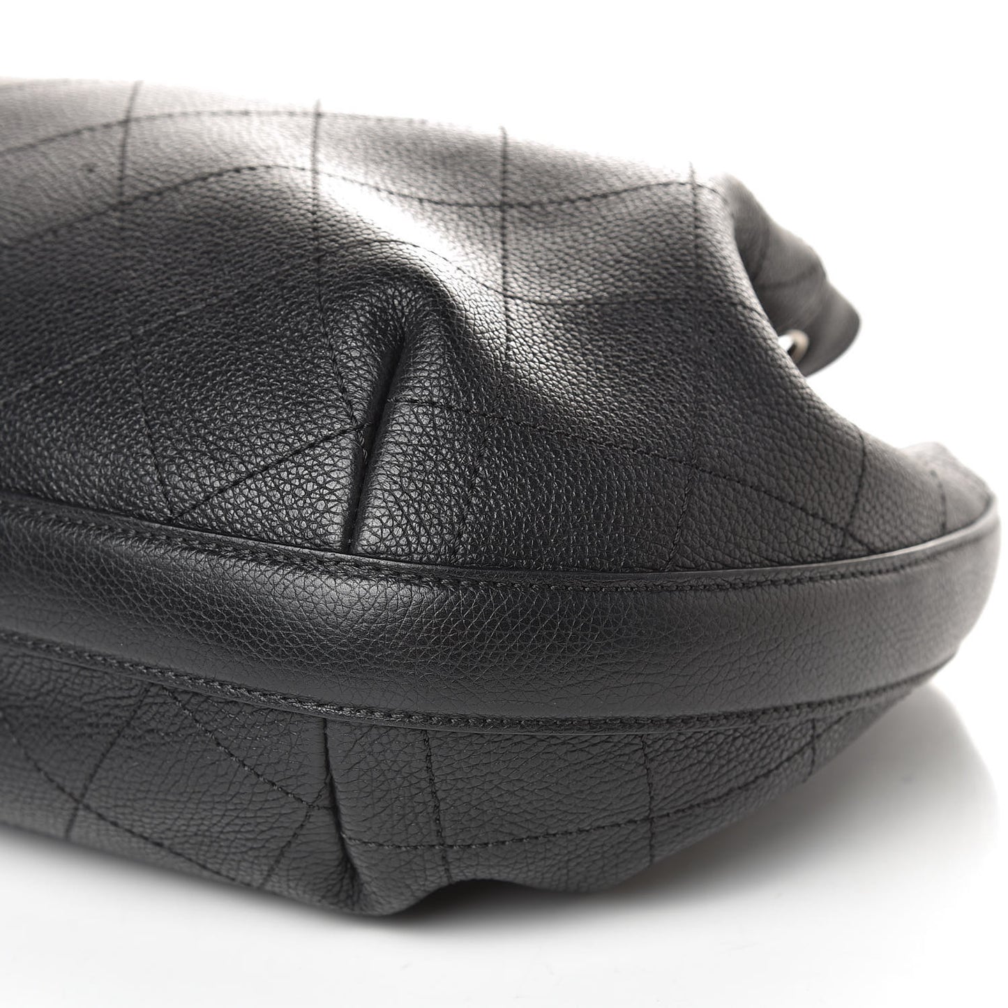 Grained Calfskin Stitched Accordion Shoulder Bag Black