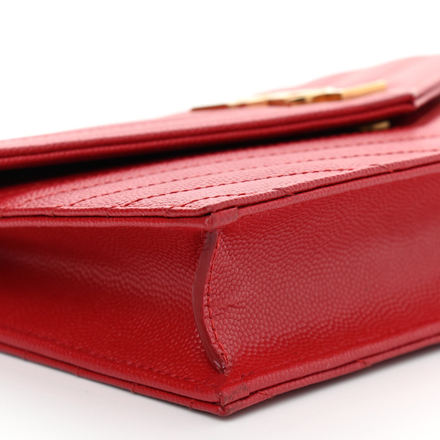 Saint Laurent Grain De Poudre Matelasse Chevron Monogram Envelope Chain Wallet New Red 9 of 12