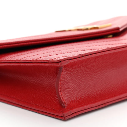 Saint Laurent Grain De Poudre Matelasse Chevron Monogram Envelope Chain Wallet New Red 9 of 12