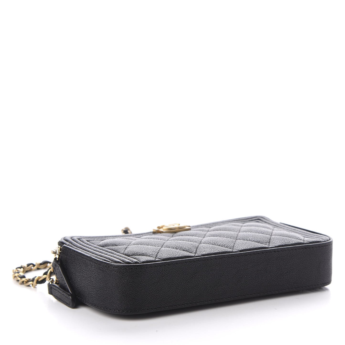 Caviar Quilted Small Boy Clutch With Chain Black