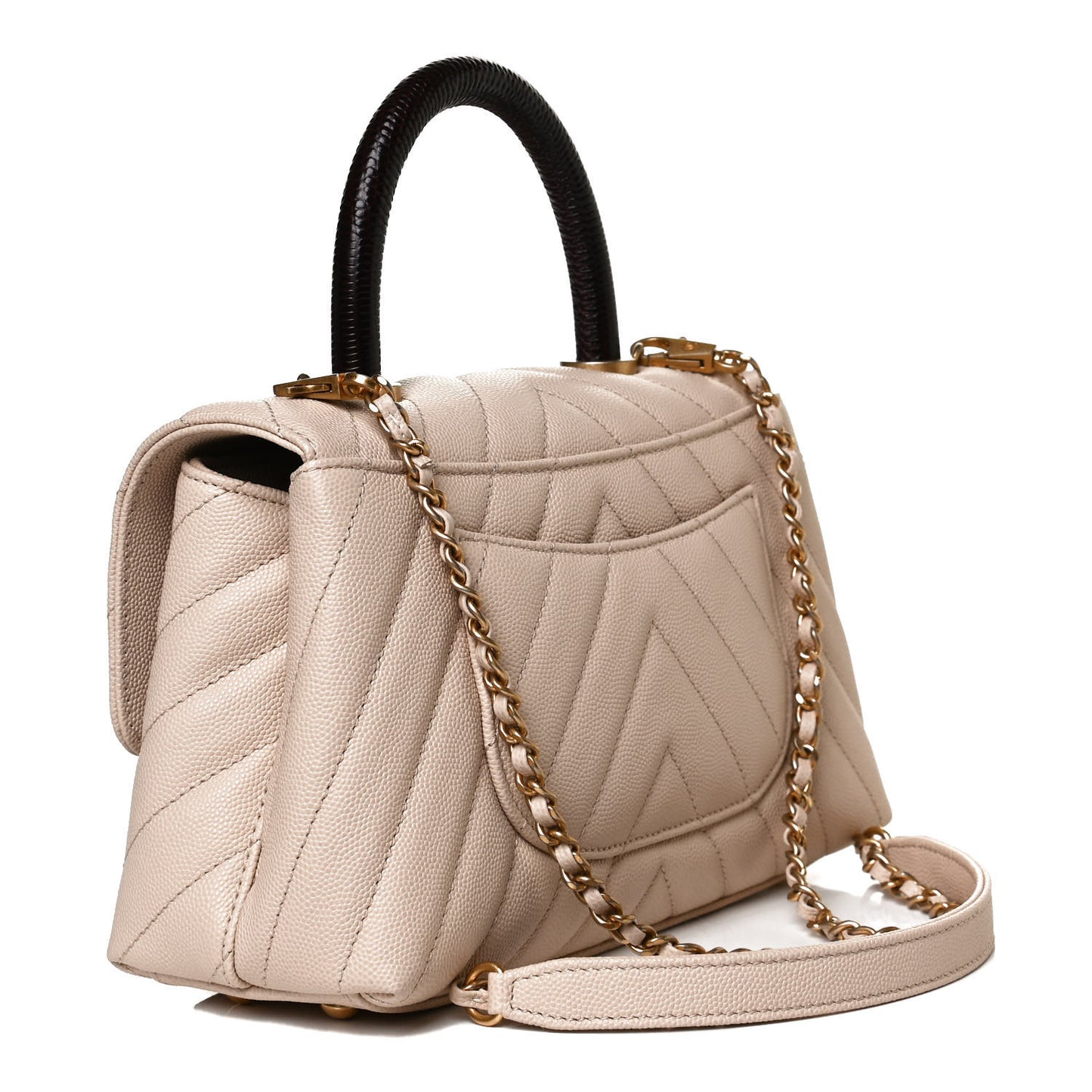 Caviar Lizard Chevron Quilted Mini Coco Handle Flap Ivory