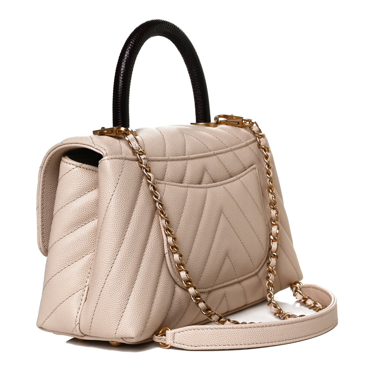 Chanel Caviar Lizard Chevron Quilted Mini Coco Handle Flap Ivory 2 of 13